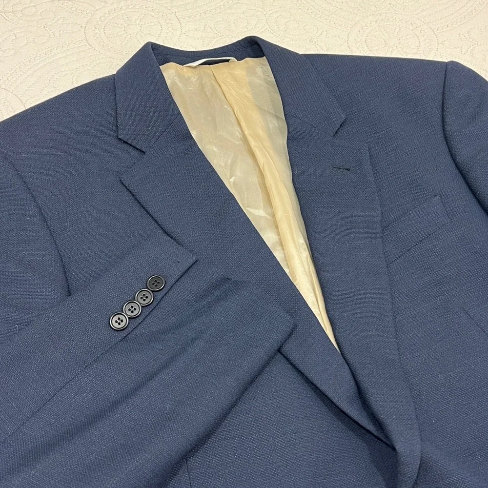 Armani Collezioni Mens Navy Blue Wool Hopsack‎ 2-Button Blazer Sport Coat 44R